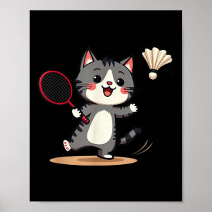 Póster Raqueta de bádminton divertida gato lindo Volante 