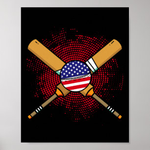 Póster Raqueta de cricket americana y bandera Ll de EE. U