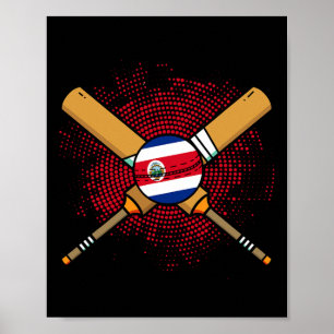 Póster Raqueta de cricket costarricense y bandera Ll de C
