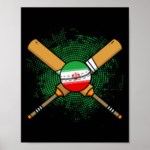 Póster Raqueta de cricket iraní y bandera de Irán Ll