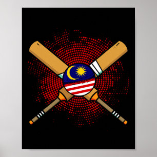 Póster Raqueta de cricket malaya y bandera Ll de Malasia