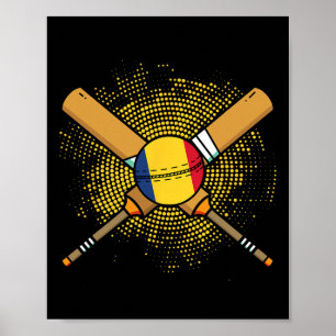 Póster Raqueta de cricket rumana y bandera Ll de Rumania 