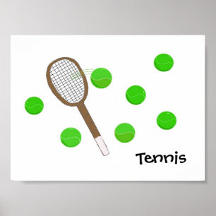Póster Raqueta de tenis y pelotas de tenis