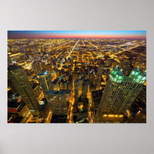 Póster Rascacielos de edificios de Chicago iluminan de no