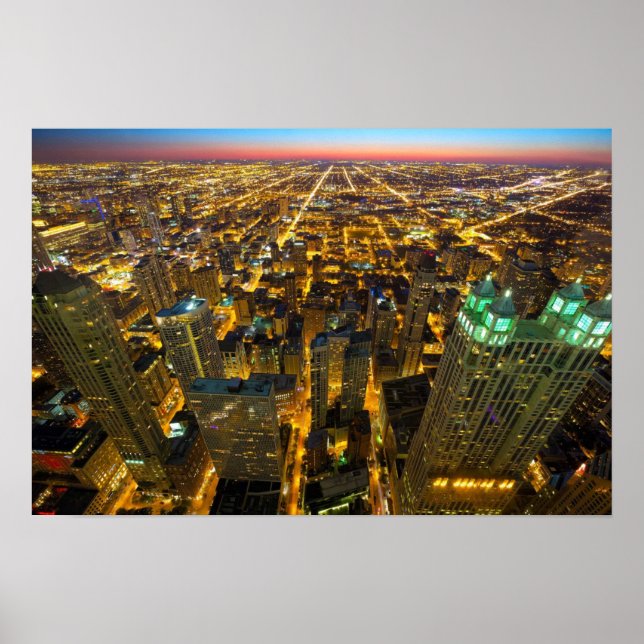 Póster Rascacielos de edificios de Chicago iluminan de no (Frente)