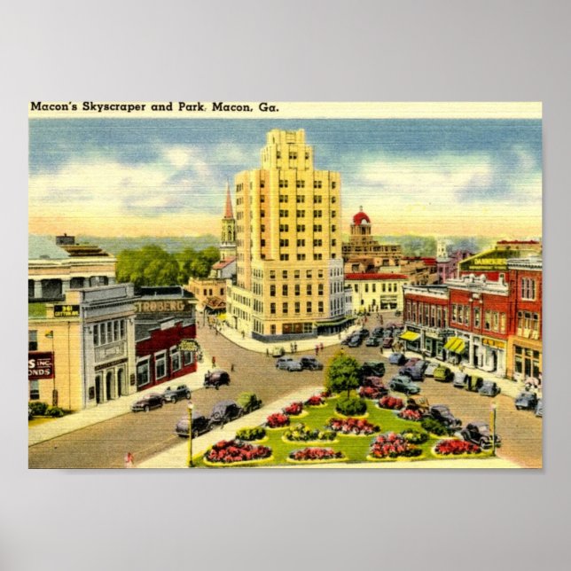 Póster Rascacielos Macon GA Vintage (Frente)