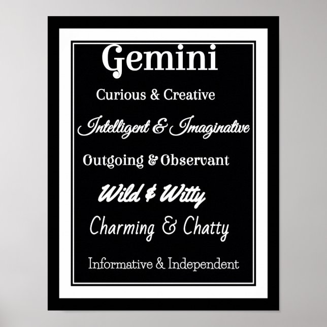 Póster Rasgos de Gemini Zodiac (Frente)