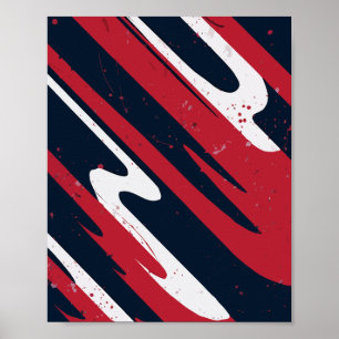 Póster Rasgos dinámicos de pincel rojo y blanco