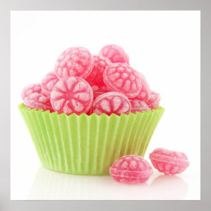 Póster Raspberry deliciosos dulces de caramelo en pastel 