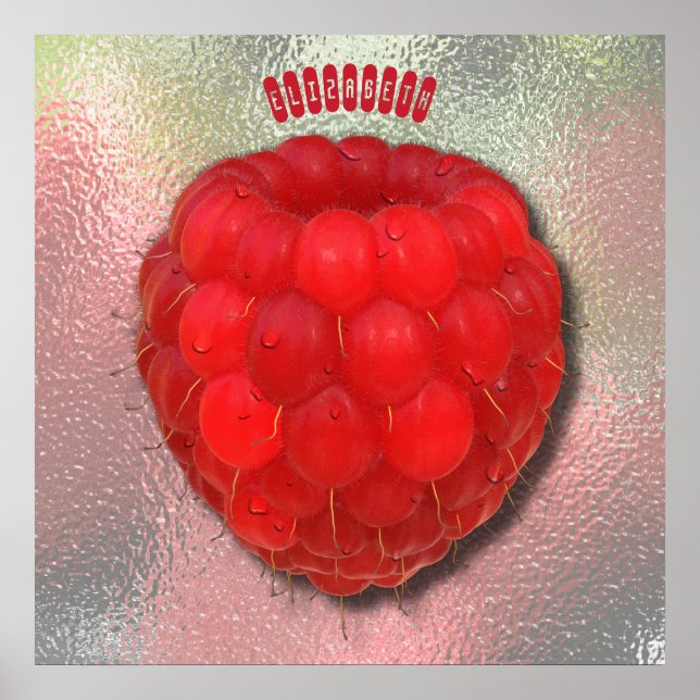 Póster Raspberry fresca roja con dibujos de tejo matutino (Frente)