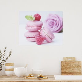 Póster Raspberry rosa Macarons Foto pastelería francesa