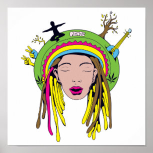 Póster rasta hippie babe