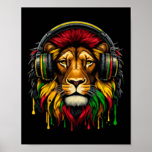 Póster Rasta Raggae Jamaica Auriculares Musicales León De