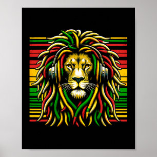 Póster Rasta Raggae Jamaica León De Auriculares De Música