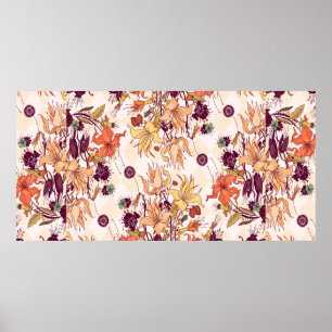 Póster Raster illustration. Light flower pattern on color