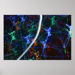 Póster Rastros de Luz de Neón Fotografía Abstracta. Ciber