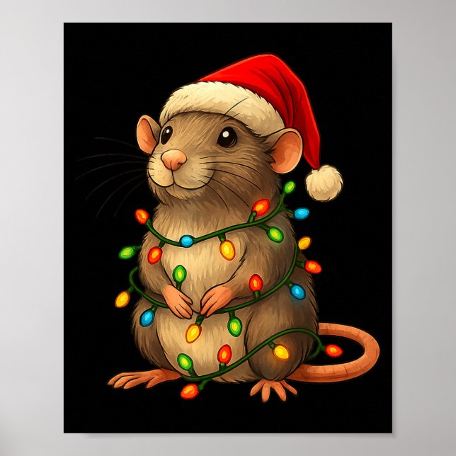 Póster Rat Christmas Pajama Funny Xmas Lights Animals Lov (Frente)
