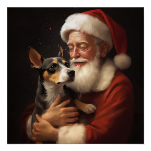 Póster Rat Terrier Con Santa Claus Festivo Navidad