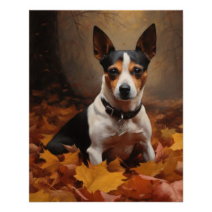 Póster Rat Terrier en otoño inspira caída de hojas