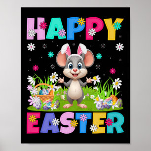 Póster Rata Feliz Caza de Huevos de Pascua Oreja de Conej