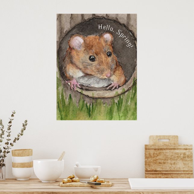 Póster Ratón acuarela rústico (Cocina)