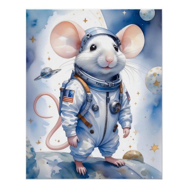 Póster Ratón adorable en traje astronauta en el espacio u (Anverso)