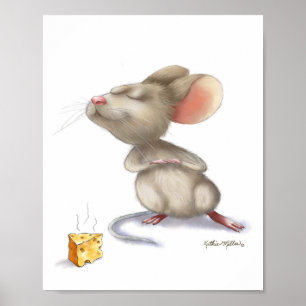 Póster Ratón Adorable y Caricatura de Queso	