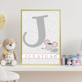 Póster Ratón Bonito & Lunares Guardería Personalizada par
