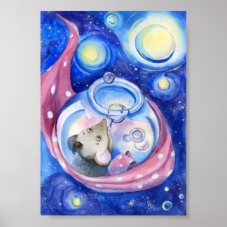Póster Ratón de dibujos animados adorable acuarela