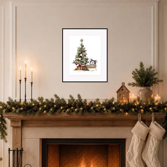 Póster Ratón de Navidad Bajo el Árbol (Bring quiet holiday charm to your home.)