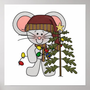 Póster Ratón del navidad que adorna el árbol