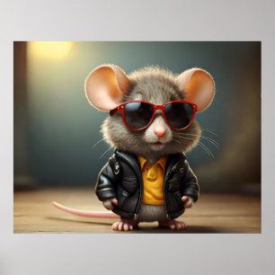 Póster Ratón divertido con gafas