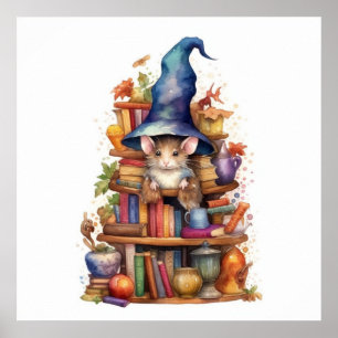 Póster Ratón encima de libros 2