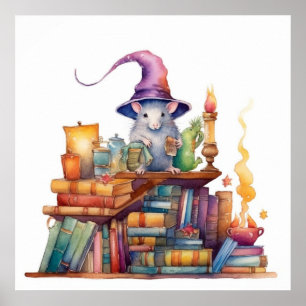 Póster Ratón encima de libros 3