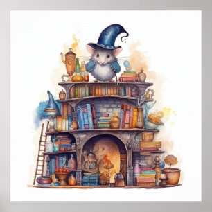 Póster Ratón encima de libros 4