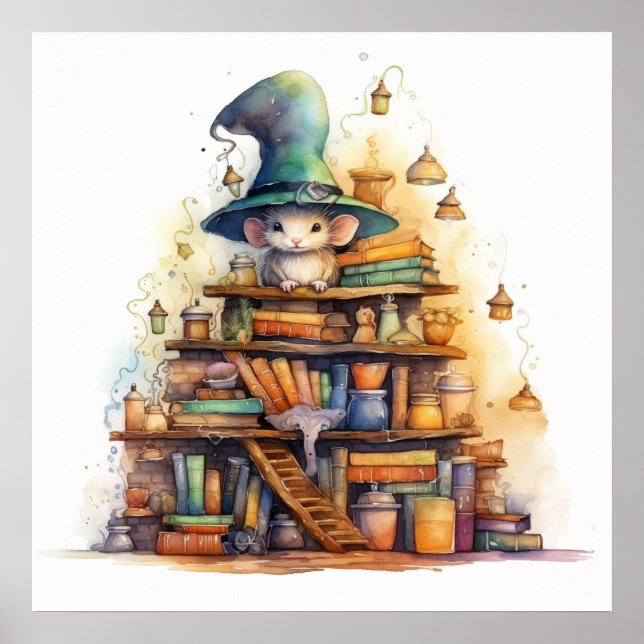 Póster Ratón encima de los libros 6 (Frente)