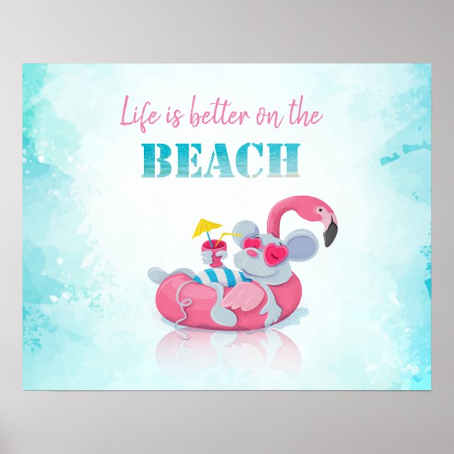Póster Ratón lindo Estilo de playa (Frente)