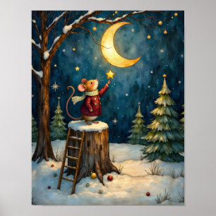 Póster Ratón Lunar de Navidad en Estilo de Vidrio Emploma