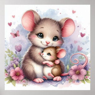 Póster Ratón Mamá y Bebé