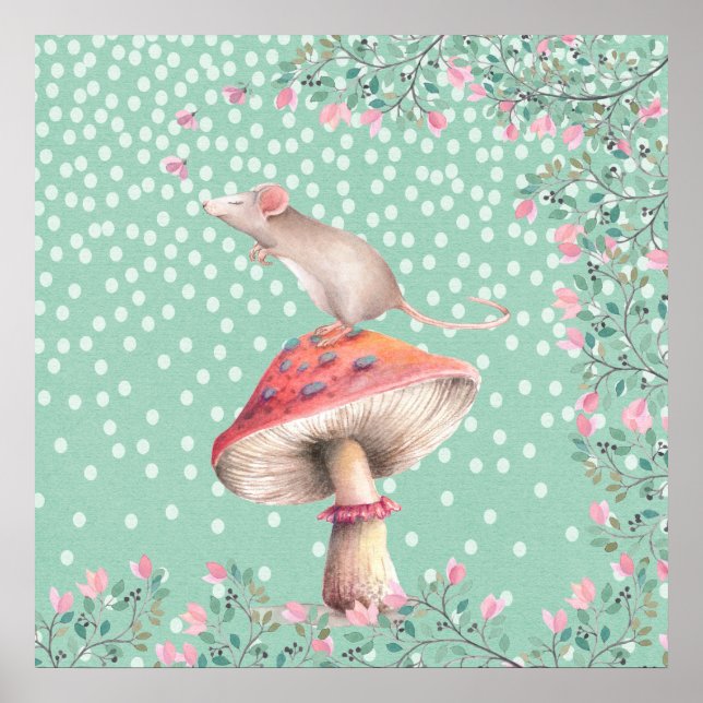 Póster Ratón soñado: Ilustracion acuarela (Frente)