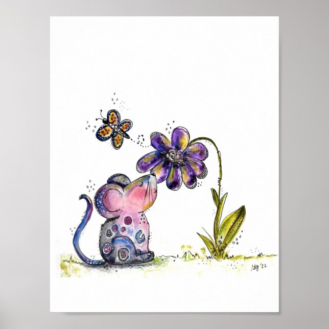 Póster Ratón y flor de corte y capricho (Frente)
