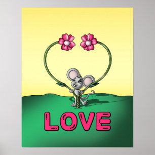 Póster Ratón y Flores