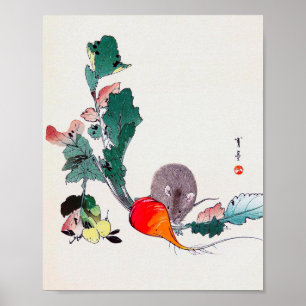 Póster Ratón y rábano rojo, Watanabe Seitei