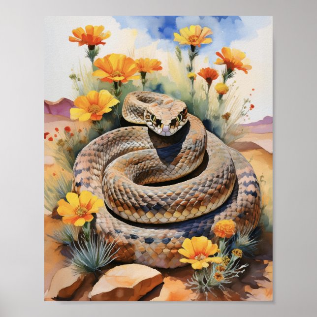 Póster Rattlesnake Southwest Watercolor (Frente)
