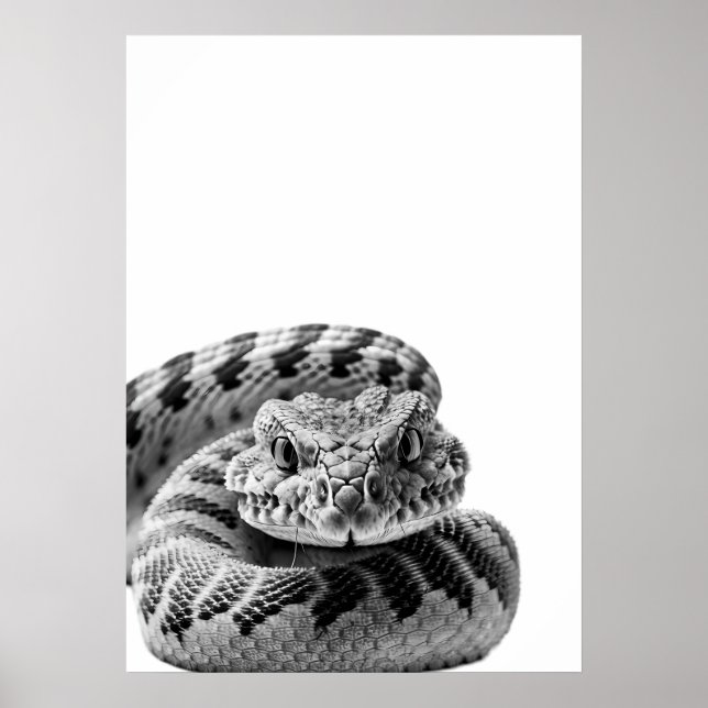 Póster Rattlesnake Woodland Retrato moderno blanco negro (Frente)