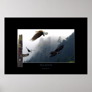 Póster Raven, Águila y Tótem Pole con temática artística