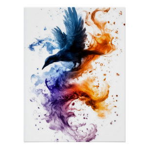 Póster Raven encantado que crece a través del fuego y la