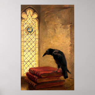 Póster Raven Gótico Antiguo En Libros Medievales Antiguos