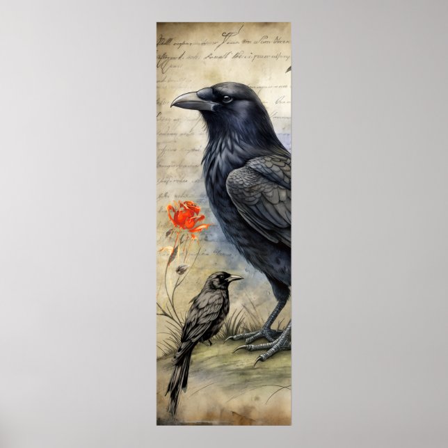 Póster Raven gótico rojo y Rosa (Frente)