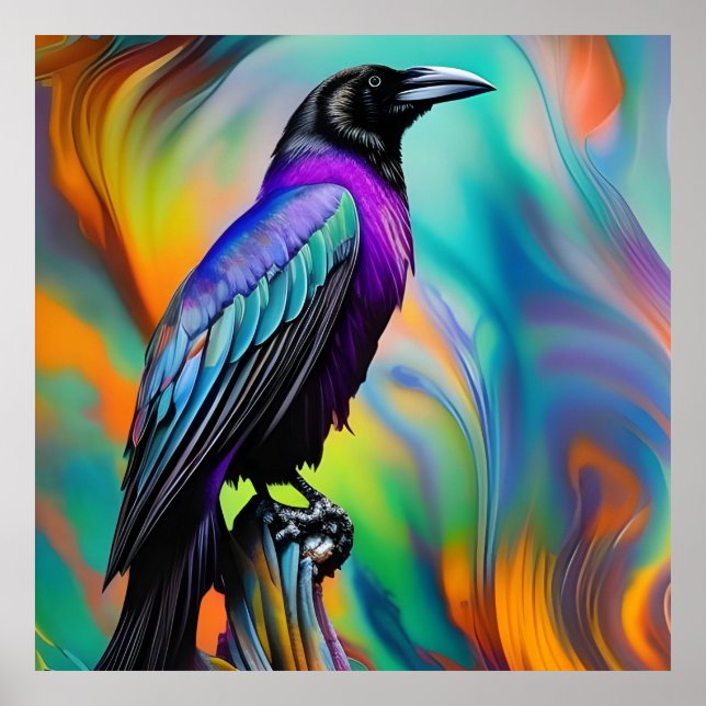 Póster Raven morado, fondo de luces del norte (Frente)